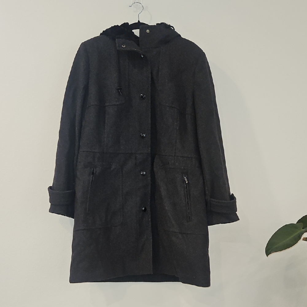 WOMENS London Fog Charcoal Hooded Trench Coat Size XL